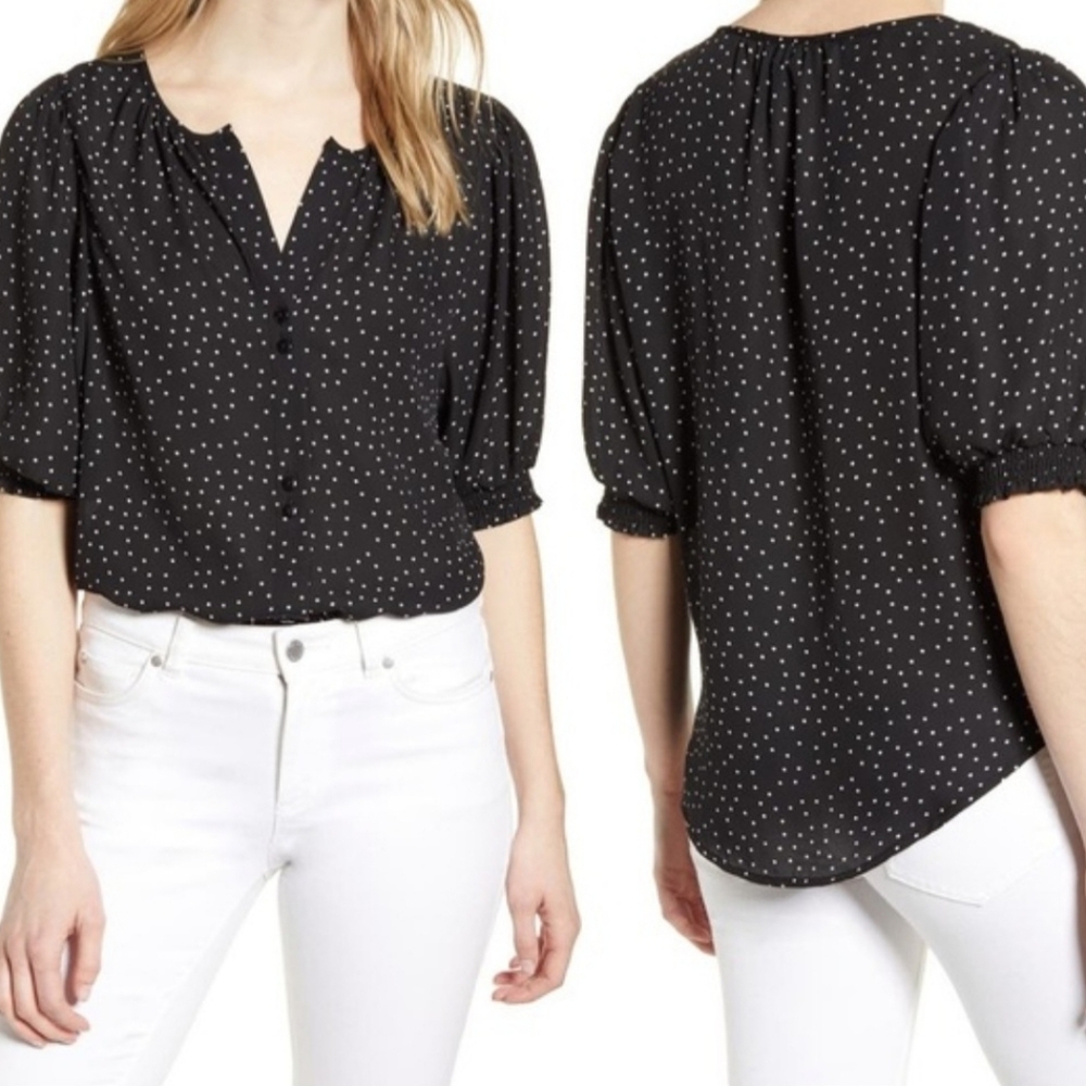BOBEAU Black And White Polka Dot Blouse